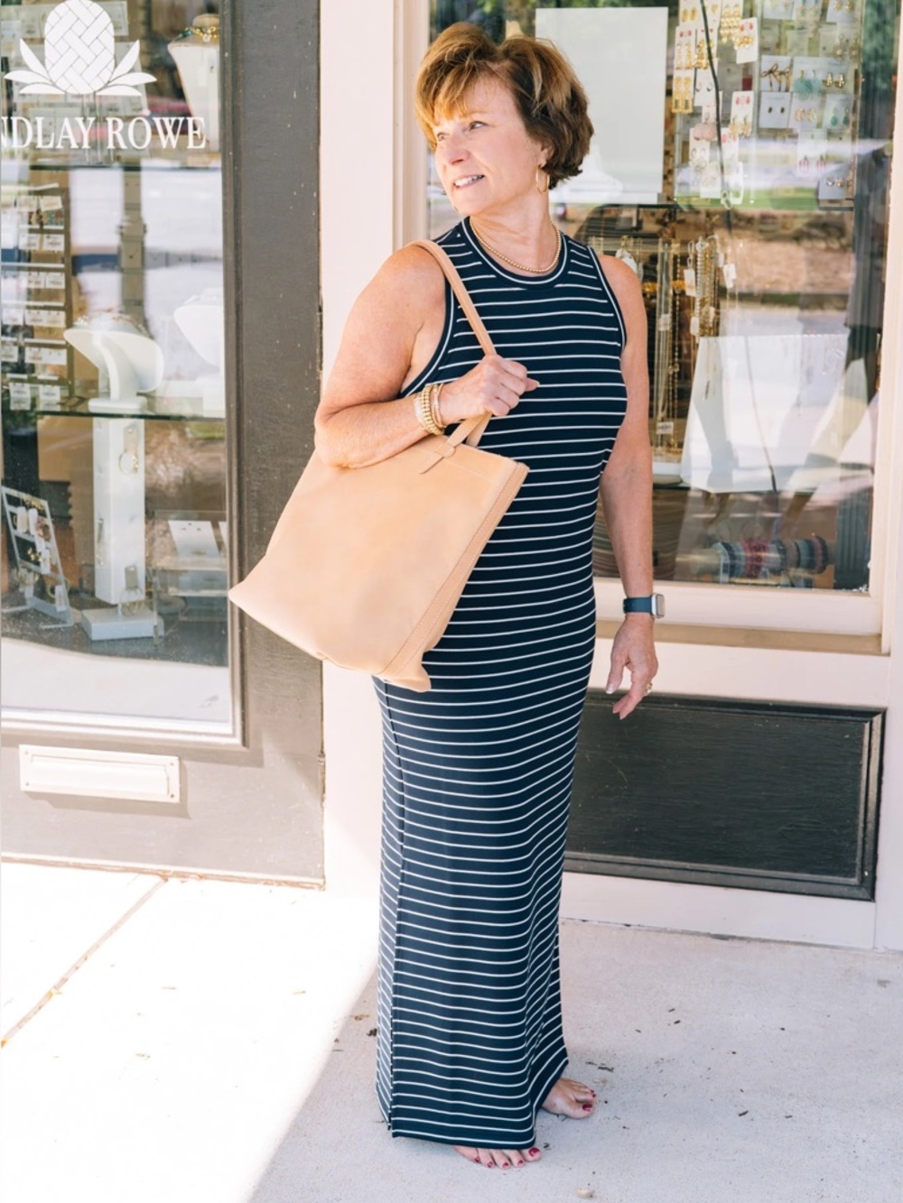 SPANX Air Essentials Navy Stripe Sleeveless Midi Dress XS